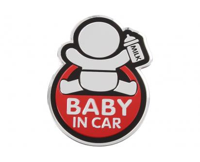 Kovová samolepka BABY IN CAR 7cm x 10cm 