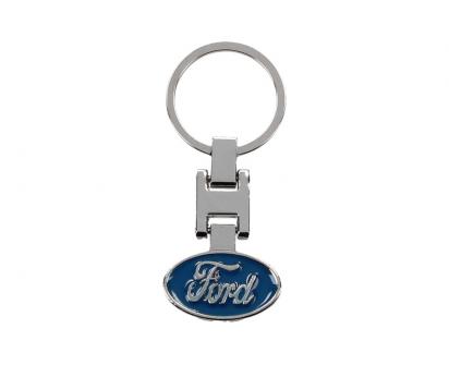 Klíčenka Ford modrá chromovaná o průměru 3 cm.