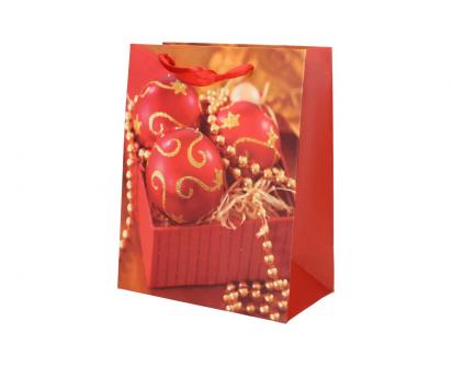 Dárková vánoční taška červené ozdoby 23x18 cm