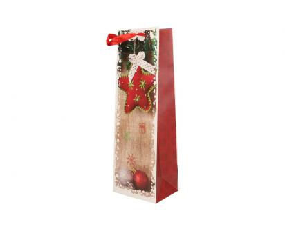 Dárková vánoční taška na víno hvězda 36x12 cm