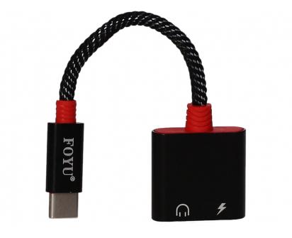 Adaptér kabel Type-C to Type-C+3,5mm Jack pro sluchátka