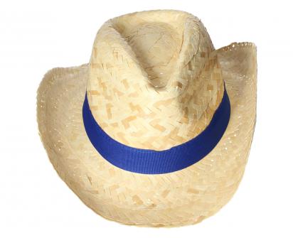 Slaměný kovbojský klobouk s modrým páskem