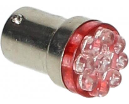 LED žárovka 9 LED 12V Ba15s červené světlo