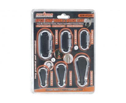 Sada 6 kovových karabin – praktické rychlospojky pro každodenní použití