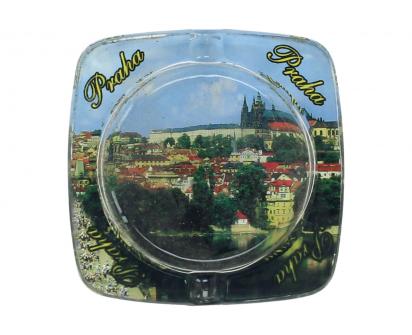 Skleněný popelník Praha 8 cm hranat