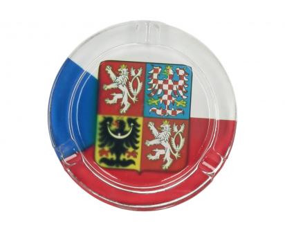 Kulatý skleněný popelník Česká republika 8 cm