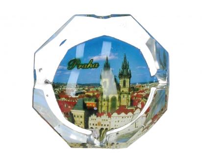 Skleněný popelník Praha 8 cm kulatý s hranatými okraji