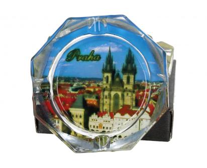 Skleněný popelník Praha 6,5 cm kulatý s hranou