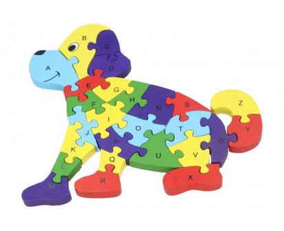 Dřevěné puzzle barevný pes 26 dílků