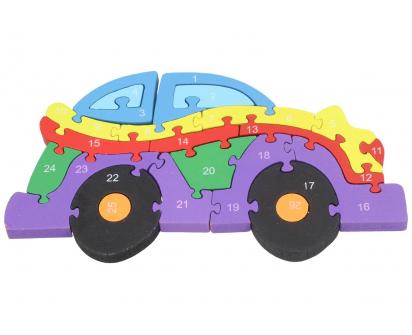 Dřevěné puzzle barevné auto 26 dílků