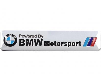 Kovová samolepka Powered by BMW Motorsport 12cm x 2,5cm