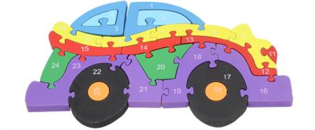 Dřevěné puzzle barevné auto 26 dílků