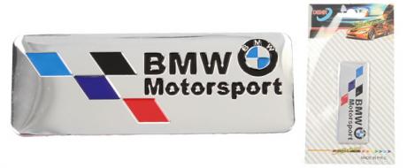Kovová samolepka BMW Motorsport stříbrná 8x3 cm