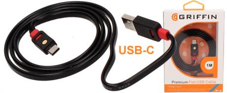 Premium Flat USB-C Cable 1m Griffin černý