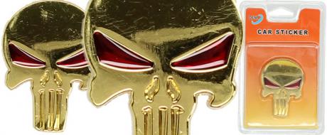 Kovová samolepka Zlatá lebka s očima 4cmx6cm