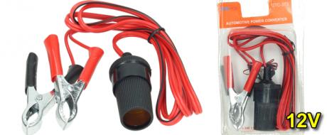 Zásuvka autozapalovače na autobaterii s krokosvorkami 12V