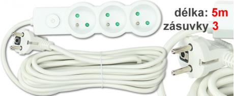 Prodlužovací kabel Aerbes SJ-3430 3 zásuvky s vypínačem 5 m