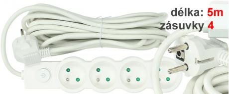 Prodlužovací kabel Aerbes SJ-3655 4 zásuvky s vypínačem 5 m