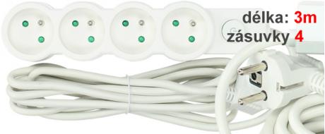 Prodlužovací kabel Aerbes SJ-3654 4 zásuvky s vypínačem 3 m