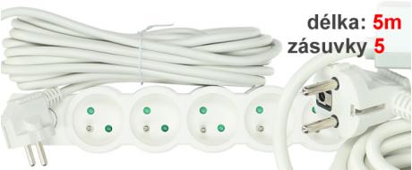 Prodlužovací kabel Aerbes SJ-3658 5 zásuvek s vypínačem 5 m