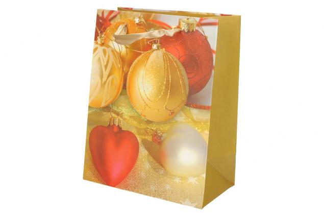 Dárková vánoční taška červeno-zlaté ozdoby 23x18 cm