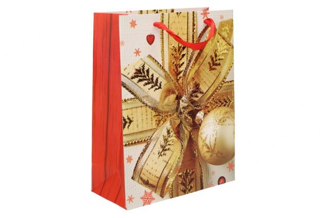 Dárková vánoční taška zlatá mašle 23x18 cm