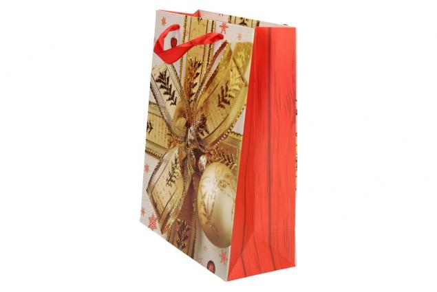 Dárková vánoční taška zlatá mašle 23x18 cm