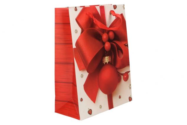 Dárková vánoční taška červená mašle 23x18 cm