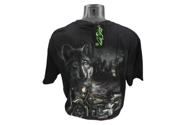 Fosforeskující tričko s vlkem a zeleným motocyklem ROCK MANG