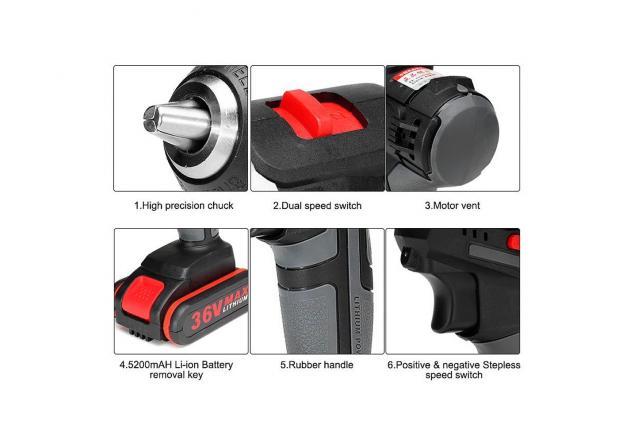 Aku vrtačka Drillpro s příklepem 21V včetně 2 kusů 36Vf baterií