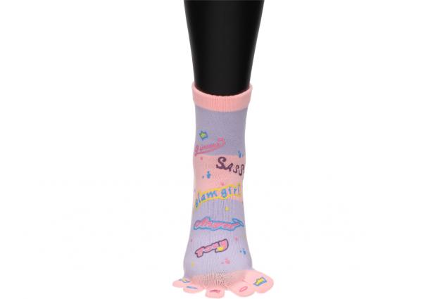 Foto 2 - Ponožky Toe Socks Světle Růžové+ Fialové s designem