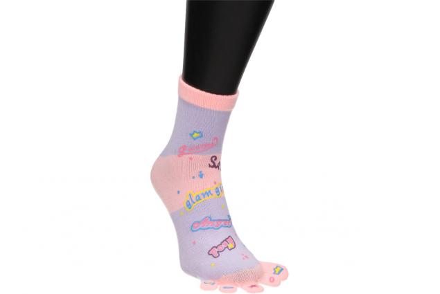 Foto 4 - Ponožky Toe Socks Světle Růžové+ Fialové s designem