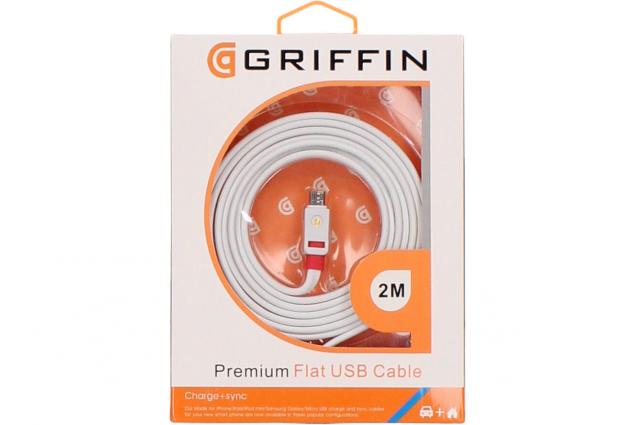 Premium Flat USB Cable Micro USB 2m Griffin Bílý