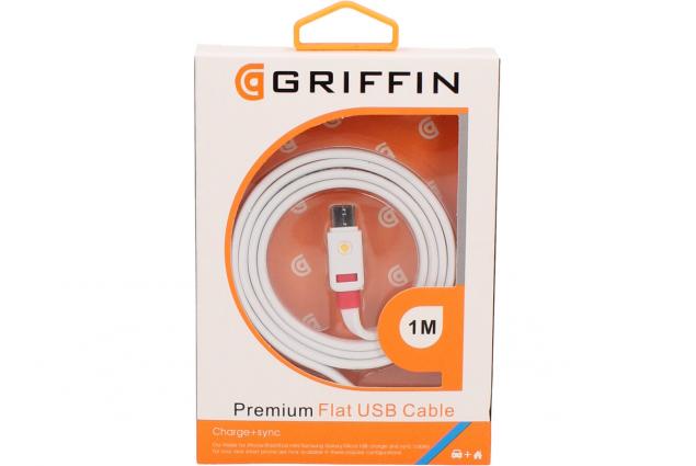 Premium Flat USB-C Cable 1m Griffin bílý