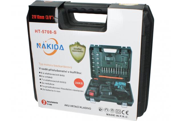 Aku vrtací kladivo Nakida 24ks v kufříku včetně 2ks baterií s příklepem HT-5708-S