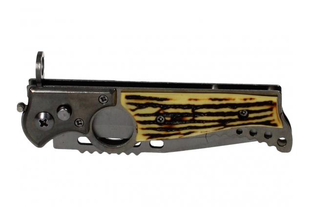 Vystřelovací kapesní nůž s okem a se žlutou střenkou 20 cm