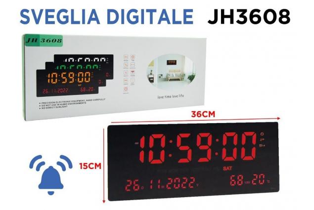 Digitální nástěnné Hodiny JH 3608 s Datem, Alarmem a Teplotou, červený displej