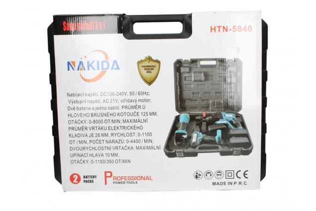 Aku nářadí Nakida sada 3ks včetně baterií Bruska, Bourací kladivo a Vrtačka HTN-5840
