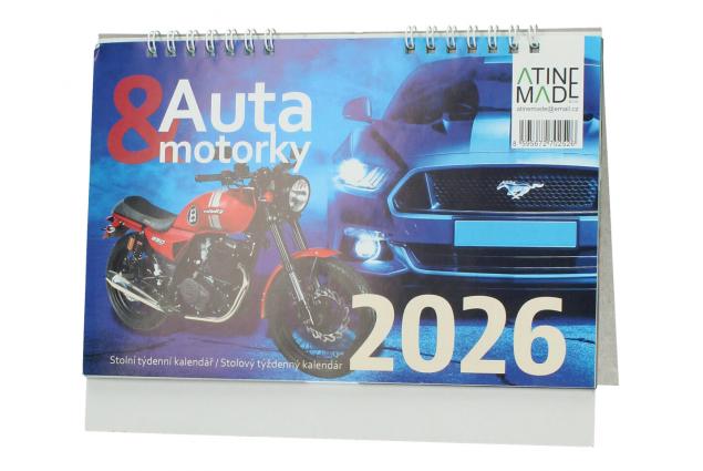 Stolní týdenní kalendář Auta & motorky 2026