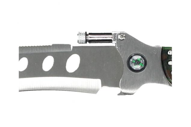 Nůž 3v1 se svítilnou, kompasem a pilkou v khaki pouzdře