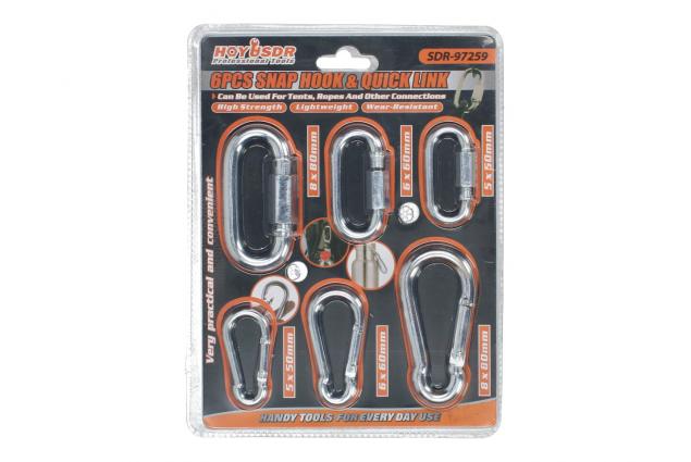 Sada 6 kovových karabin – praktické rychlospojky pro každodenní použití