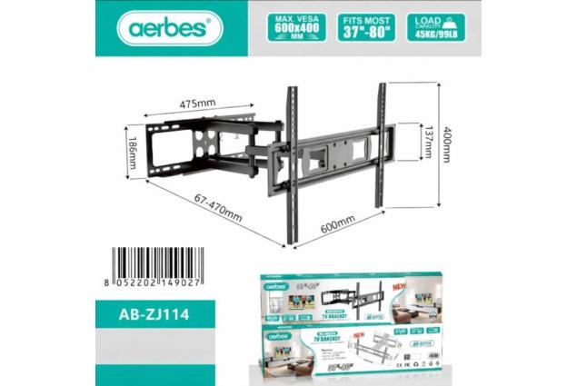 Výklopný a otočný držák na TV Aerbes AB-ZJ114 pro obrazovky 37–80 palců