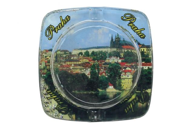 Skleněný popelník Praha 8 cm hranat