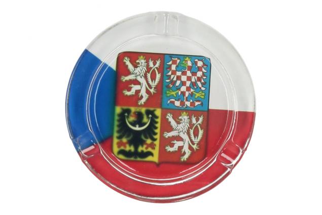 Kulatý skleněný popelník Česká republika 8 cm