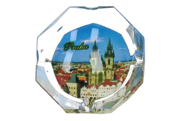 Skleněný popelník Praha 8 cm kulatý s hranatými okraji