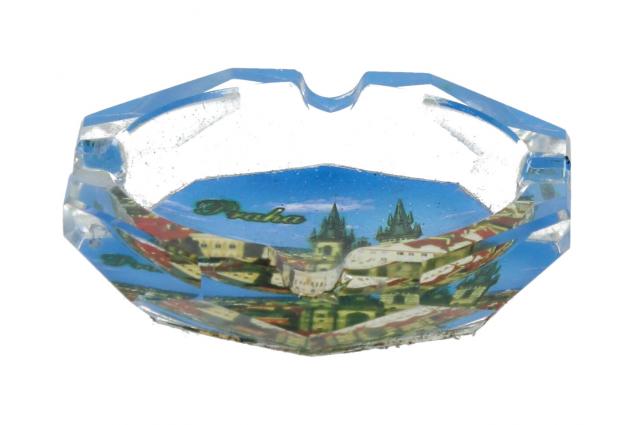 Skleněný popelník Praha 8 cm kulatý s hranatými okraji