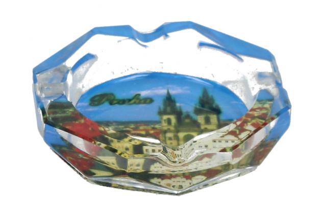 Skleněný popelník Praha 6,5 cm kulatý s hranou