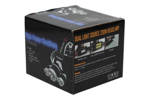 Nabíjecí LED čelovka se 3 světlomety 1× T6 + 2× LED