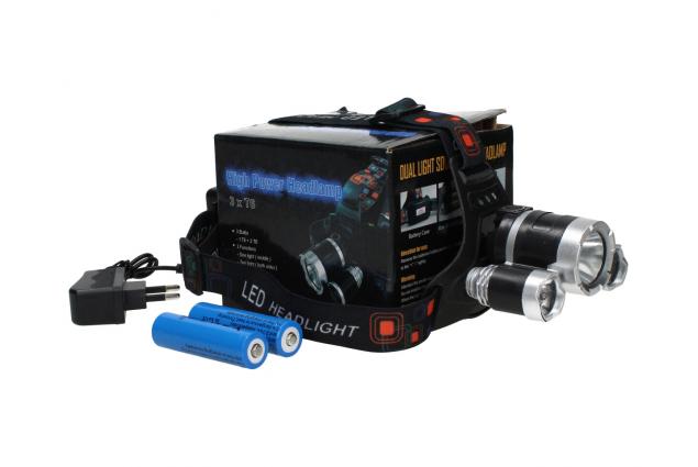 Nabíjecí čelovka se 3 světlomety a autonabíječkou