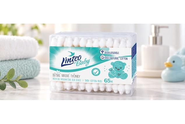 Papírové vatové tyčinky Linteo BABY 65ks – box